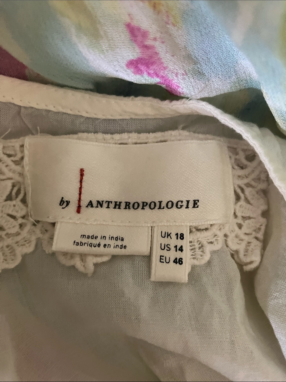 Anthropologie Pastel Watercolor Dress Yellow Pink Blue Green no tassel 14 - Picture 10 of 13